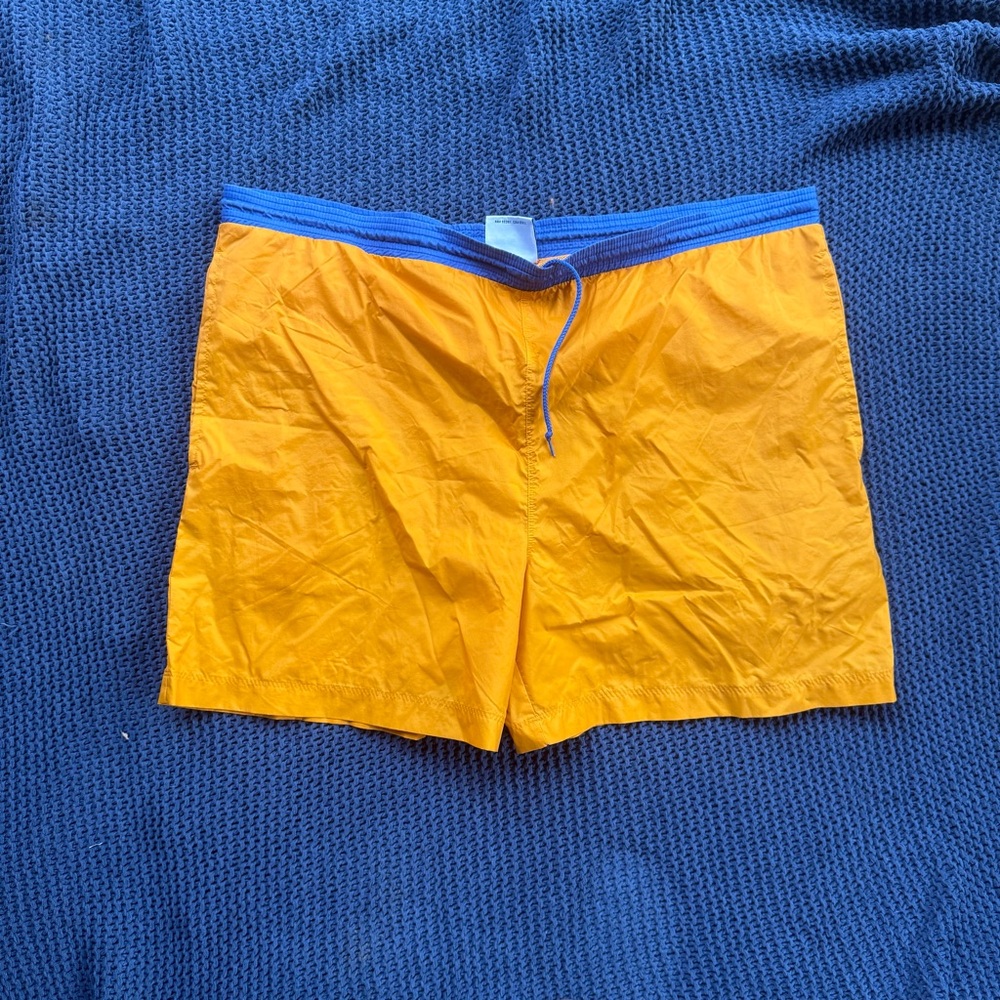 Adidas Swim Shorts Trunks Swimsuit Men’s XL Extra Large Lined Orange Blue Logo